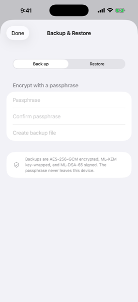 Create an encrypted, post-quantum signed backup